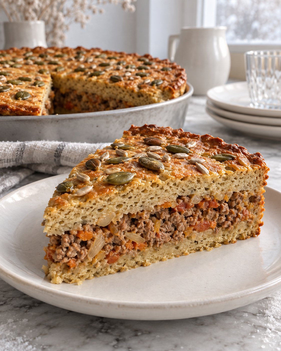 Заливной пирог с мясной начинкой без глютена