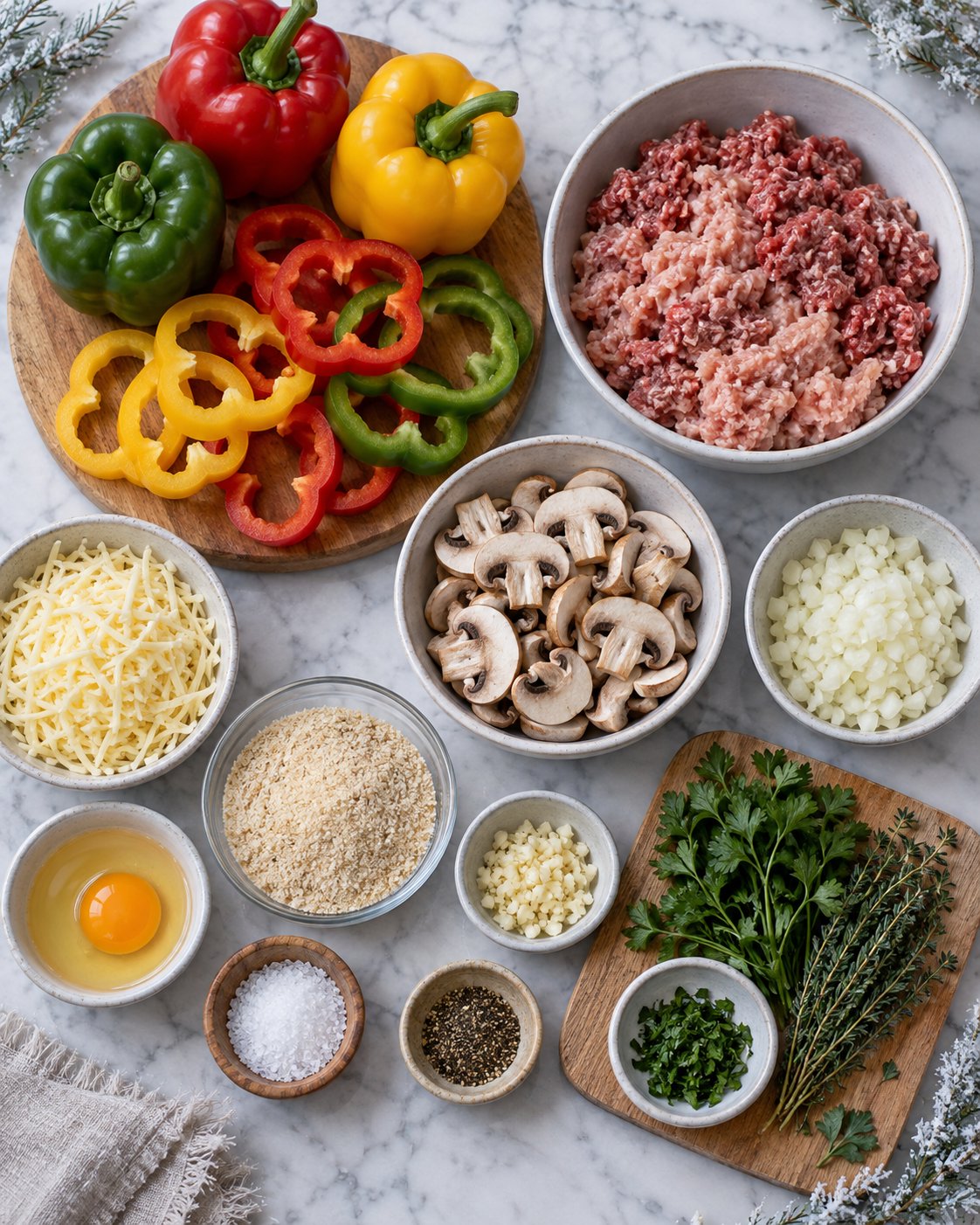 Кольца болгарского перца с курино-говяжьим фаршем и грибами — фото 2