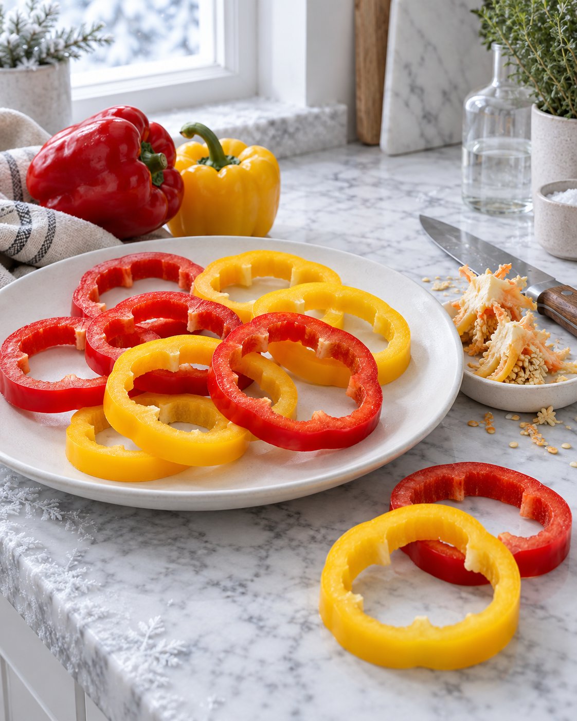 Кольца болгарского перца с курино-говяжьим фаршем и грибами — фото 4
