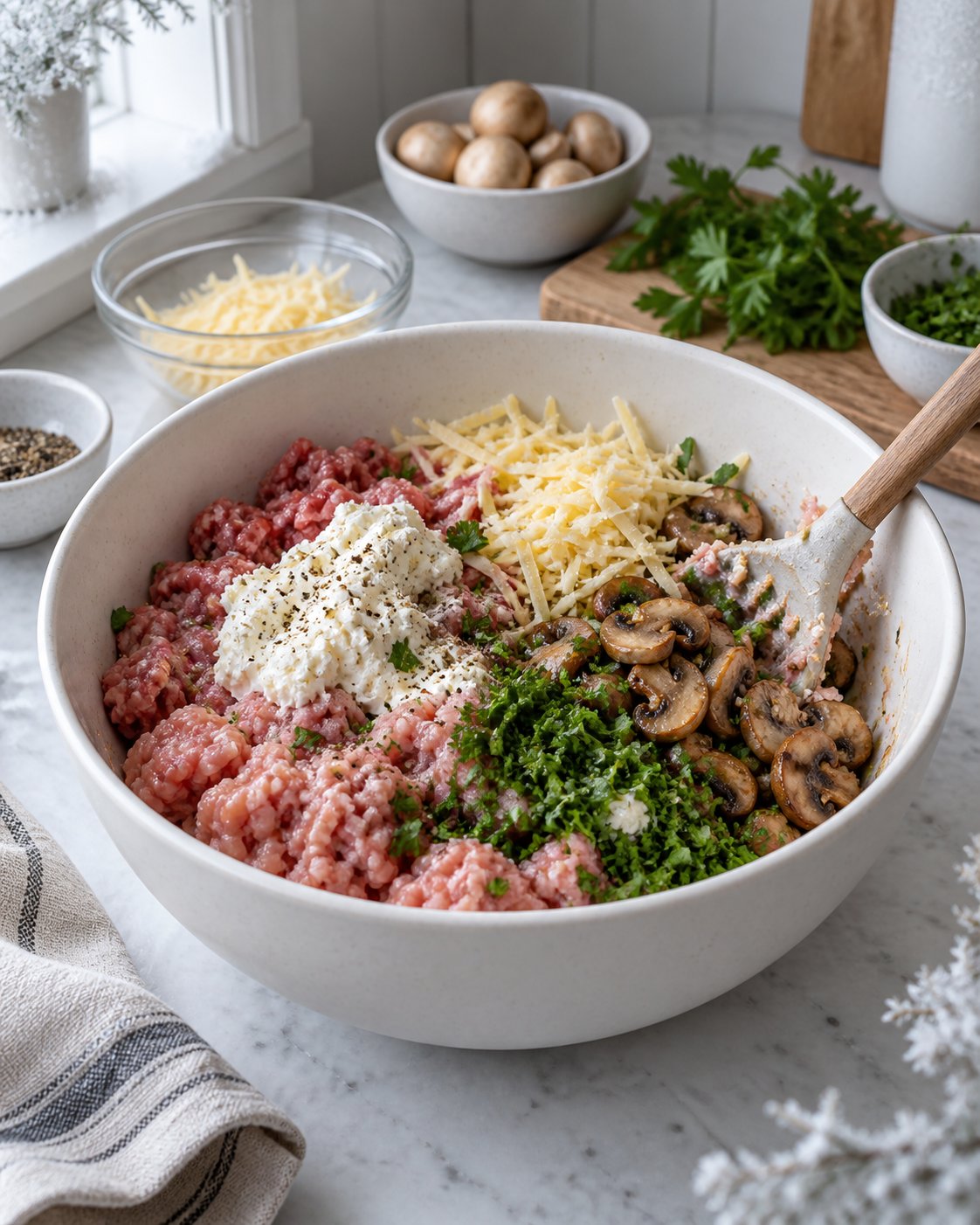 Кольца болгарского перца с курино-говяжьим фаршем и грибами — фото 5