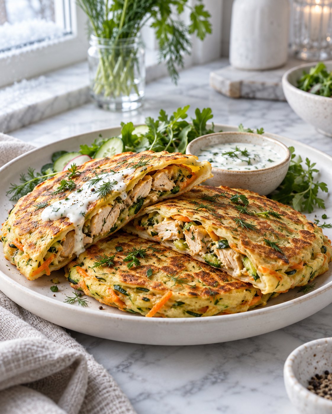 Овощные лепёшки с куриной начинкой